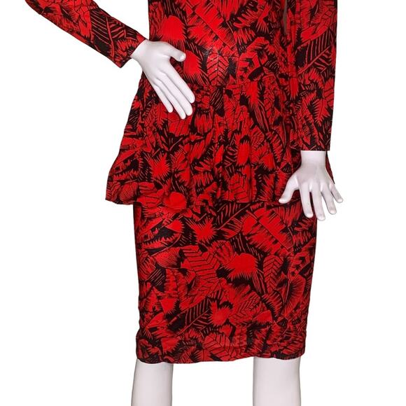 Vintage Jody California Peplum Dress Size 5/6 Black and Red Long Sleeve - Picture 3 of 9